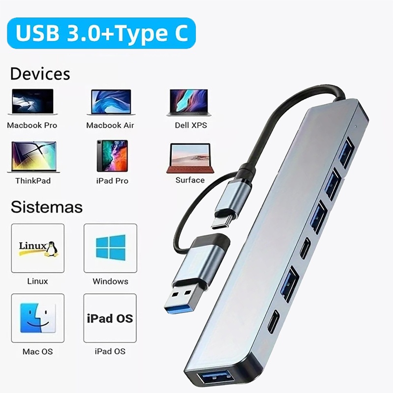 Hub USB3.0 2 em 1 com 7 Portas - Laptop Accessories Gadgets avaliação e preço